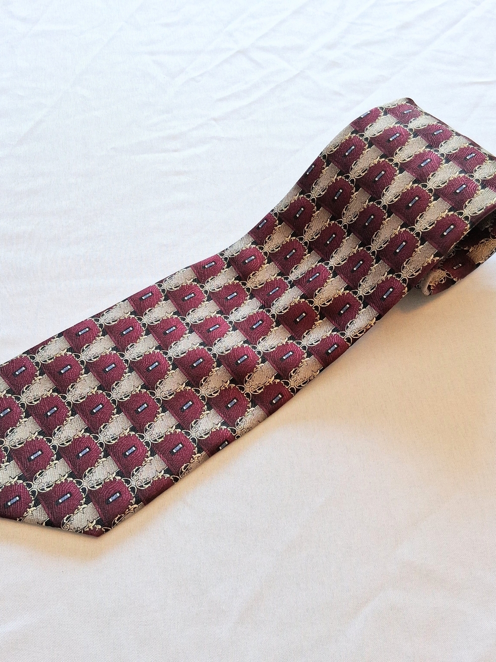 Zianetti Italian Silk Burguny And Silver Extra Long Tie